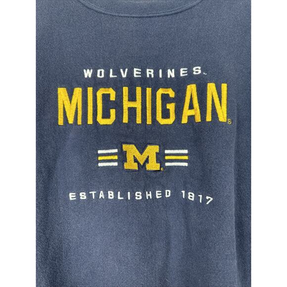 Vintage 90s Lee Sports Embroidered Michigan Wolverines Crewneck Navy Blue - Picture 3 of 9